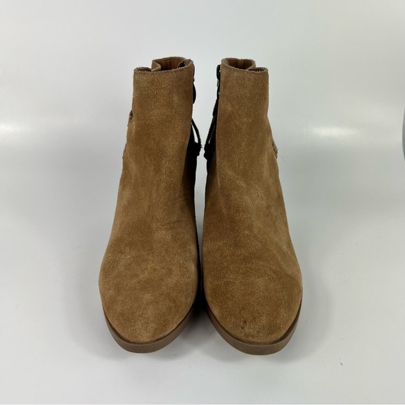 Franco Fortini Carly Brown Suede Braid Lace Back Wooden Block Heel Ankle Boots 6 - Picture 2 of 5